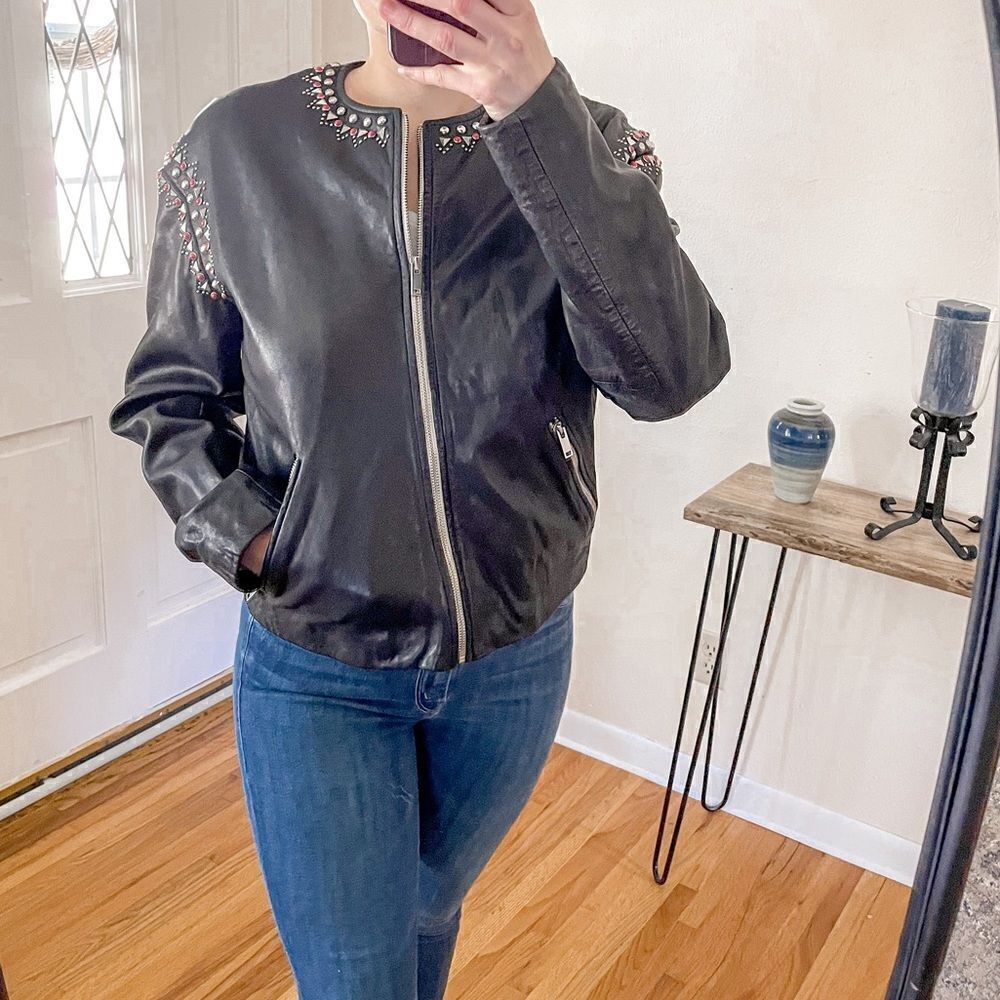 Isabel Marant Etoile Buddy Studded Leather Jacket Black